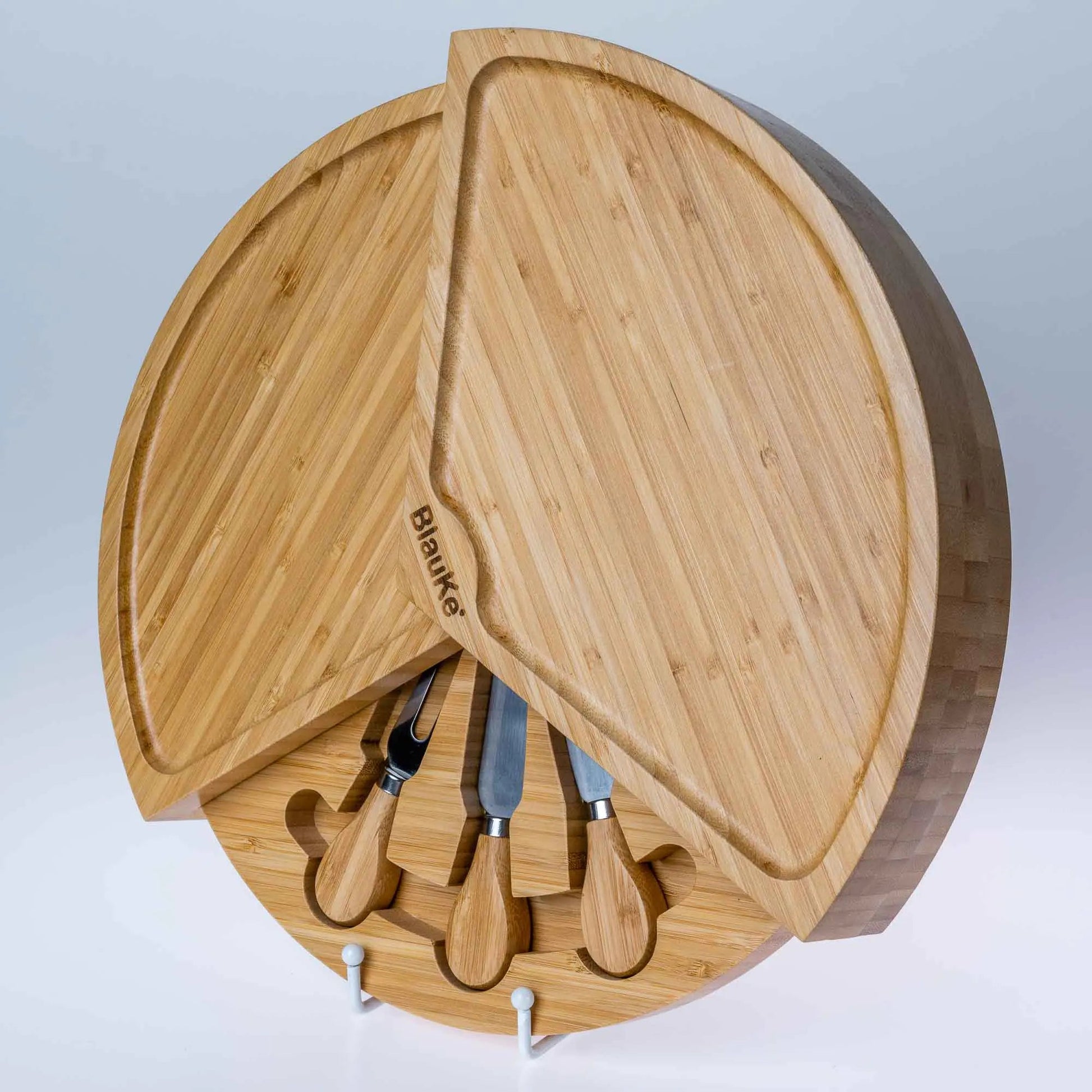 Bamboo Cheese Board and Knife Set - 14 Inch Swiveling Charcuterie Board with Slide - Out Drawer - Cheese Serving Platter, Round Serving Tray - ShopElegancyBamboo charcuterie boardBamboo Cheese Board and Knife Set - 14 Inch Swiveling Charcuterie Board with Slide - Out Drawer - Cheese Serving Platter, Round Serving Tray
