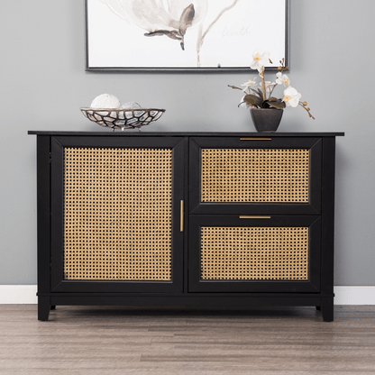 "Black and Cane Bamboo Accent Storage Cabinet" - ShopElegancy" "Default"Black and Cane Bamboo Accent Storage Cabinet"