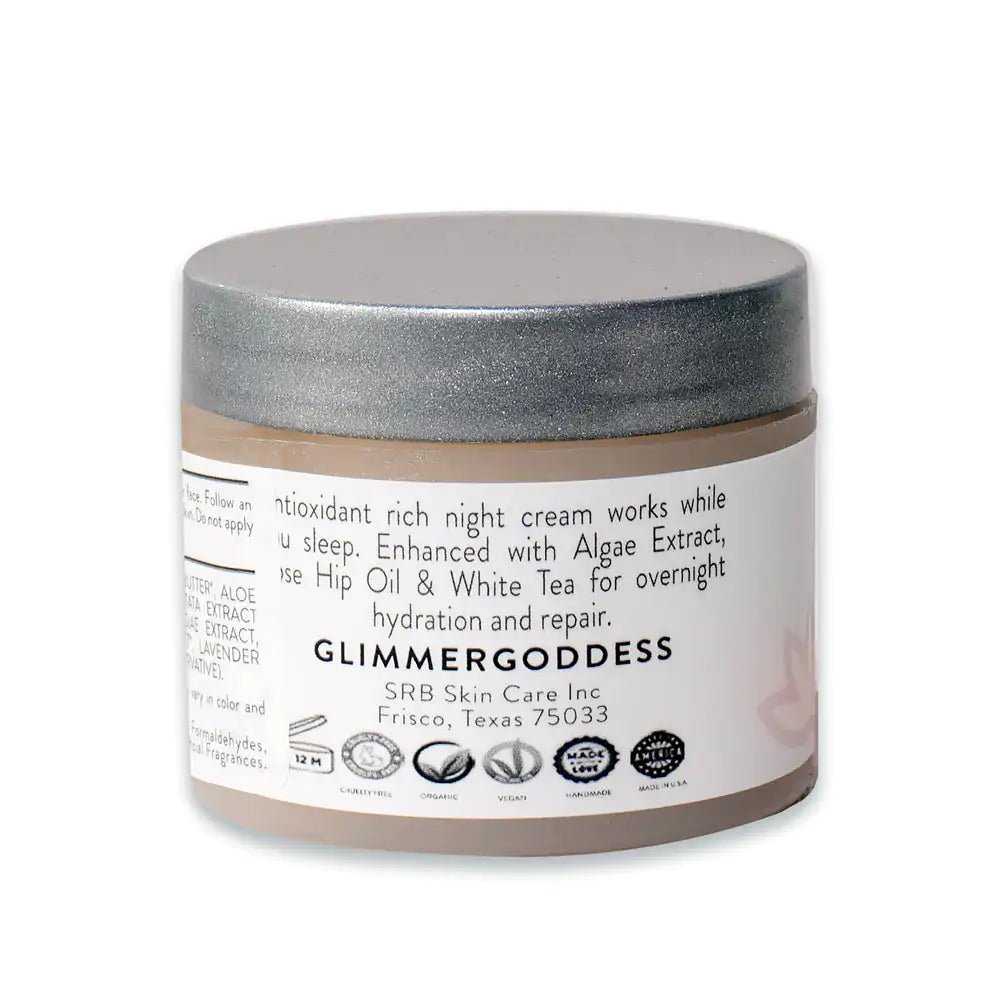 GLIMMER GODDESS® Organic Skin Renewal Night Face Cream - Hydrates & Lifts - ShopElegancyFace CreamSUMMER VERSION 2 oz.Organic Skin Renewal Night Face Cream - Hydrates & Lifts - ShopElegancy