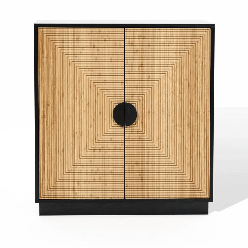 Modern Boho 2 - Door Black Accent Cabinet with Bamboo Strips - ShopElegancy810129482386DefaultModern Boho 2 - Door Black Accent Cabinet with Bamboo Strips