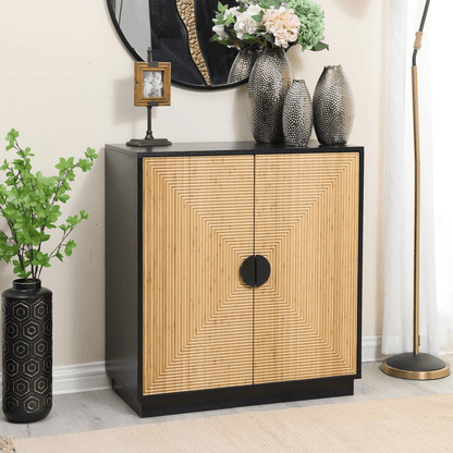 Modern Boho 2 - Door Black Accent Cabinet with Bamboo Strips - ShopElegancy810129482386DefaultModern Boho 2 - Door Black Accent Cabinet with Bamboo Strips