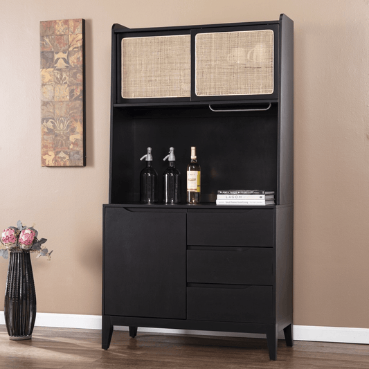 "Rustic Black and Light Bamboo Tall Buffet Cabinet" - ShopElegancy" "Default"Rustic Black and Light Bamboo Tall Buffet Cabinet"