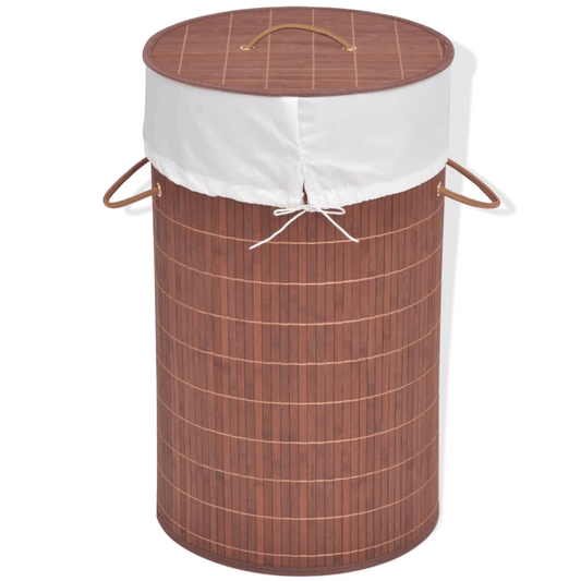 vidaXL Bamboo Laundry Bin Round Brown - ShopElegancy8718475587262BrownvidaXL Bamboo Laundry Bin Round Brown